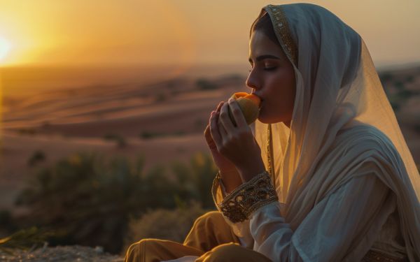 Woman eating Mango in Middle East