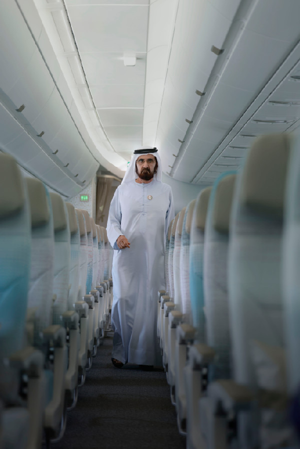 Sheikh Mohammed Reviews Emirates A350 Aircraft