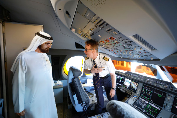 Sheikh Mohammed Reviews New Airbus A350 for Emirates