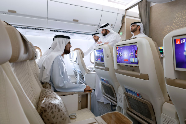 Sheikh Mohammed Reviews Emirates A350 Aircraft