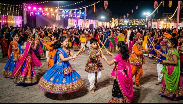 People celebrating at Red Dot Dandiya Beatz 2026 People celebrating at Red Dot Dandiya Beatz 2026